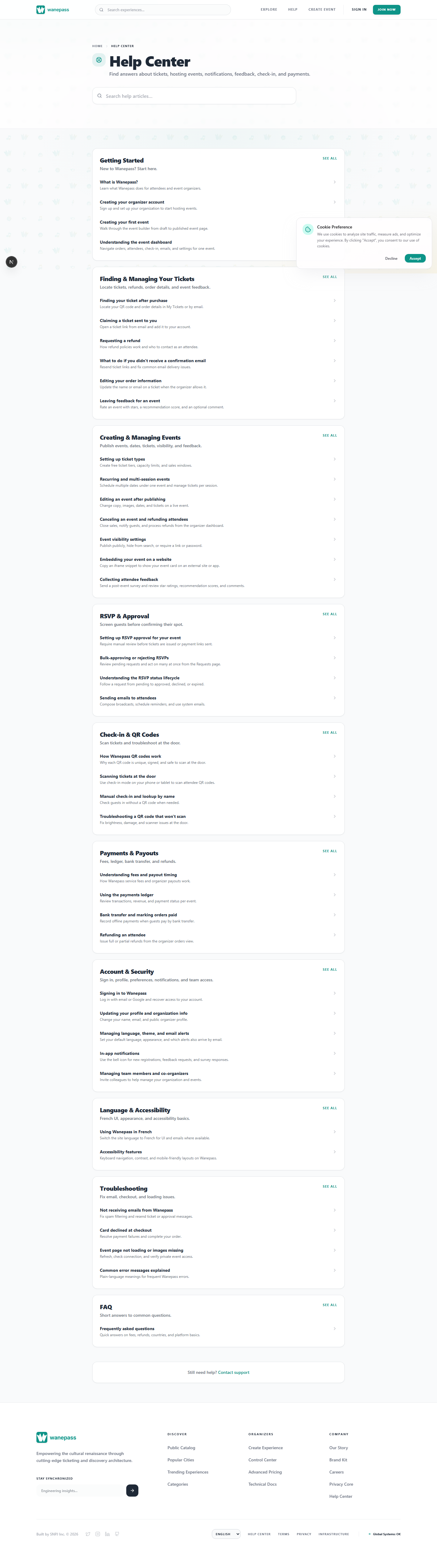 Screenshot: Help Center search bar on landing page