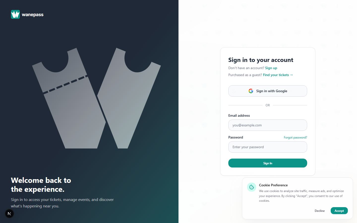 Screenshot: Login page with email and Google sign-in
